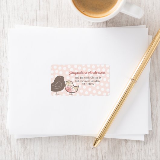 Roze Damask Chicks Girl Baby shower Adresetiketten Etiket (Insitu)