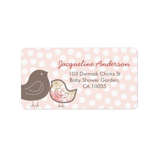 Roze Damask Chicks Girl Baby shower Adresetiketten Etiket (Voorkant)