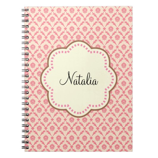 Roze Damask Crème Bloem Notitieboek (Voorkant)