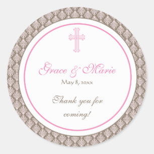 Roze Damask Cross Address Label/Favor Sticker
