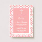 Roze Damask Cross Baptisme of Christening Kaart