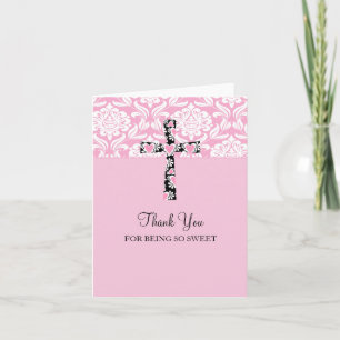 Roze Damask Cross Girl bedankt