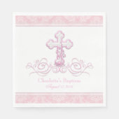 Roze Damask Cross Meisjes Doop Communie Servetten (Voorkant)