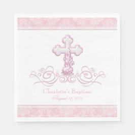 Roze Damask Cross Meisjes Doop Communie Servetten
