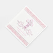 Roze Damask Cross Meisjes Doop Communie Servetten (Hoek)