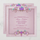 Roze Damask Cross Meisjes Roze Eerste Communie Kaart (Voorkant / Achterkant)