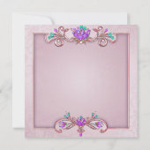 Roze Damask Cross Meisjes Roze Eerste Communie Kaart (Achterkant)