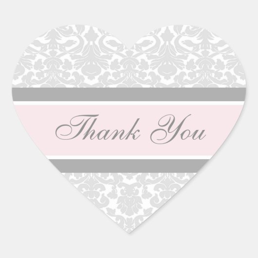 Roze Damask Dank u bruiloft envelop afdichtingen Hart Sticker (Voorkant)