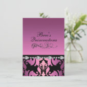 Roze Damask & Diamond Afbeelding Quinceañera Uitno Kaart (Staand voorkant)