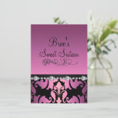 Roze Damask & Diamond Afbeelding Sweet 16 Uitnodig Kaart (Staand voorkant)