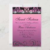 Roze Damask & Diamond Afbeelding Sweet 16 Uitnodig Kaart (Achterkant)