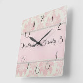 Roze Damask Diamonds Vierkante Klok (Hoek)