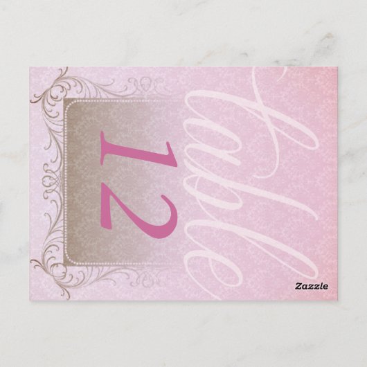  roze Damask Dream Wedding Table Number Briefkaart (Achterkant)