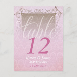  roze Damask Dream Wedding Table Number Briefkaart