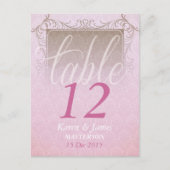  roze Damask Dream Wedding Table Number Briefkaart (Voorkant)