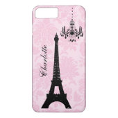 Roze Damask Eiffel Tower iPhone Case (Achterkant)