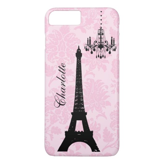 Roze Damask Eiffel Tower iPhone Case (Achterkant)