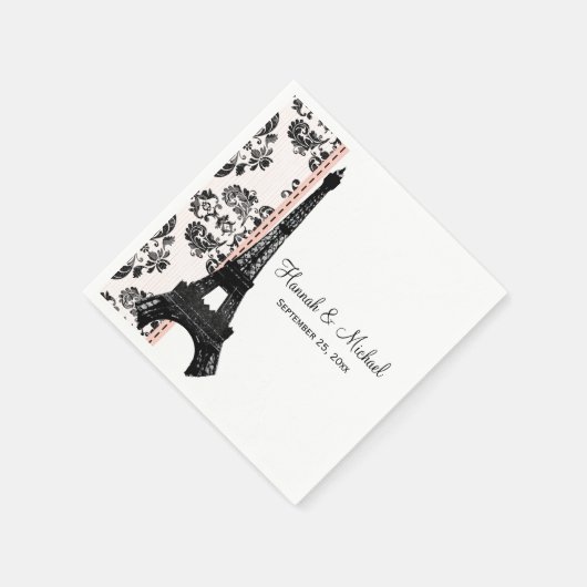 Roze Damask Eiffeltoren bruiloft Servetten (Hoek)