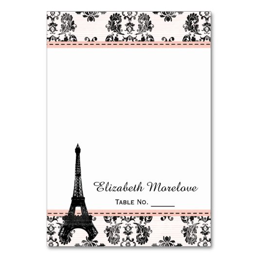 Roze Damask Eiffeltoren Tent Place Kaarten (Voorkant)