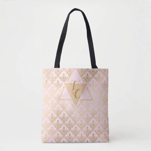 Roze Damask Elegant Monogram Tas (Voorkant)