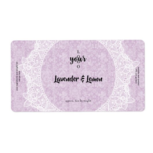 Roze Damask en Lace Soap Bar Etiket (Voorkant)
