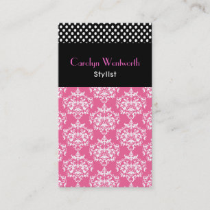 Roze Damask en Polka Dot Visitekaartje