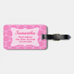 Roze Damask Feminine Name Personalised Birth Bagagelabel