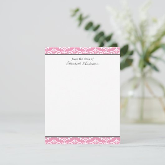 Roze Damask Flat Dank u Opmerkingen Kaart (Staand voorkant)