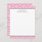 Roze Damask Flat Dank u Opmerkingen Kaart (Voorkant / Achterkant)