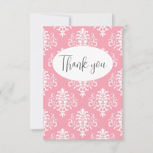 Roze Damask Flat Hartelijk dank Bedankkaart (Voorkant)