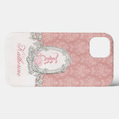  Roze Damask Floral Monogram Case-Mate iPhone Case (Achterkant (horizontaal))
