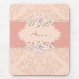 Roze Damask Floral Mousepad Muismat