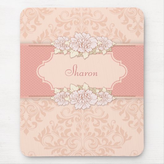 Roze Damask Floral Mousepad Muismat (Voorkant)