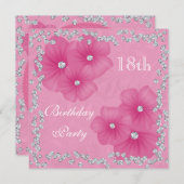 Roze Damask & Flowers 18th Birthday Kaart (Voorkant / Achterkant)
