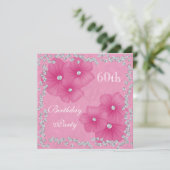 Roze Damask & Flowers 60th Birthday Kaart (Staand voorkant)