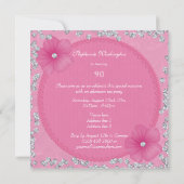 Roze Damask & Flowers 90th Birthday Kaart (Achterkant)