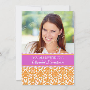 Roze Damask Foto Bridal Luncheon Uitnodigingskaart Kaart