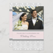 Roze Damask Foto Wedding Vow Renewal Uitnodigingen (Voorkant / Achterkant)