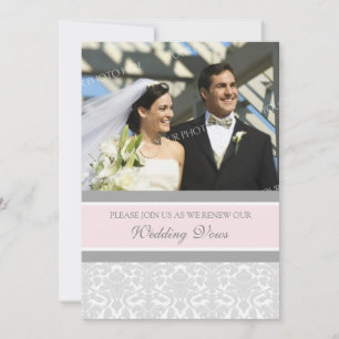 Roze Damask Foto Wedding Vow Renewal Uitnodigingen