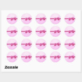 Roze Damask, Franse Damask, roze Stripes, linnen Ronde Sticker (Vel)
