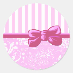 Roze Damask, Franse Damask, roze Stripes, linnen Ronde Sticker
