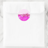 Roze Damask, Franse Damask, roze Stripes, linnen Ronde Sticker (Tas)