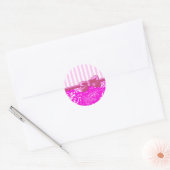 Roze Damask, Franse Damask, roze Stripes, linnen Ronde Sticker (Envelop)