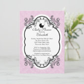  Roze Damask Girls Baby shower Uitnodiging (Staand voorkant)