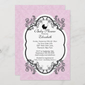  Roze Damask Girls Baby shower Uitnodiging (Voorkant / Achterkant)