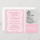 Roze Damask Girls eerste uitnodiging op zaterdag (Voorkant / Achterkant)