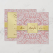 Roze Damask Gold Ribbon Baby shower Invitation Kaart (Voorkant / Achterkant)