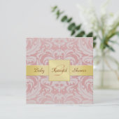 Roze Damask Gold Ribbon Baby shower Invitation Kaart (Staand voorkant)
