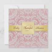 Roze Damask Gold Ribbon Baby shower Invitation Kaart (Voorkant)
