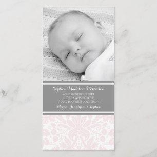 Roze Damask Hartelijk dank Baby shower fotokaarten Bedankkaart